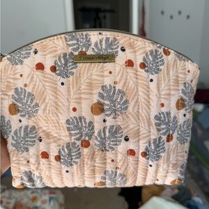 Cream and Orange Cosmetic Bag with Botanical Design